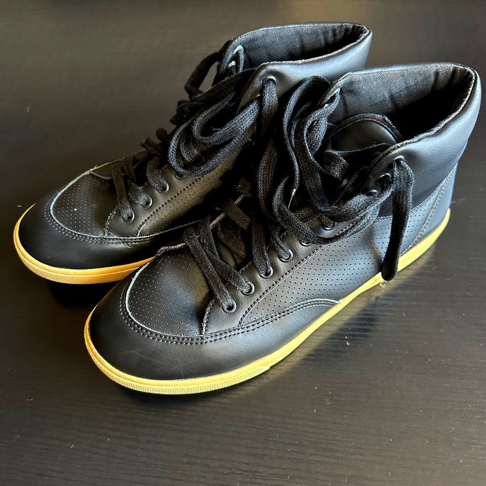 GENERIC SURPLUS Black Leather Military High Top Sneakers, Men's 10.5